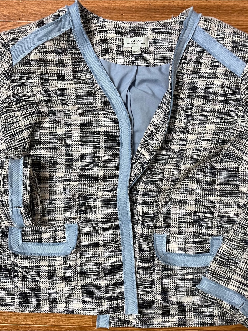 Tahari Blue & Black Tweed Open-Front Jacket